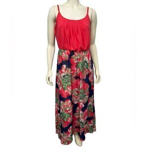 Signature by Robbie Bee Pink and Navy Blue Floral Sleeveless Maxi Dress Flowers